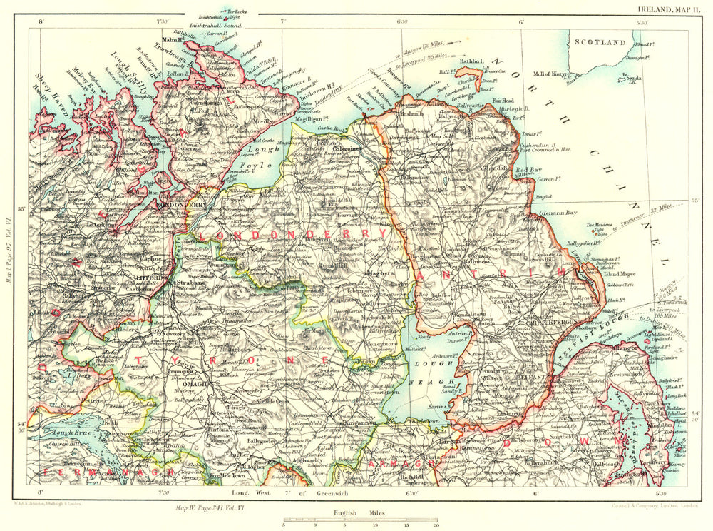 ULSTER. Londonderry Donegal Tyrone Fermanagh Armagh Down Antrim Omagh 1893 map