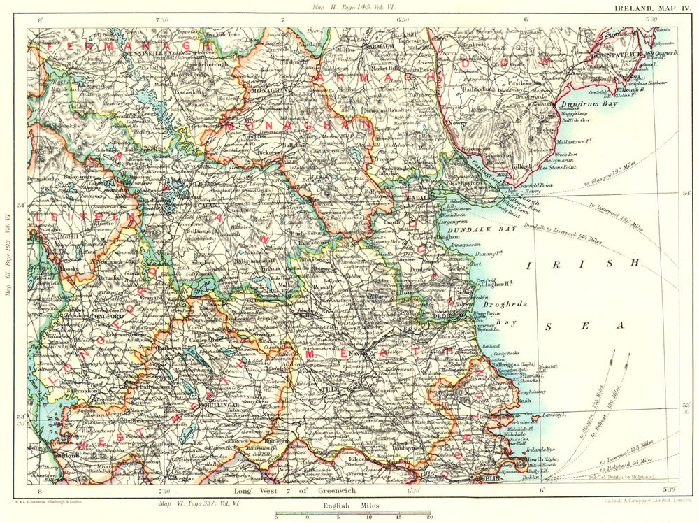 IRELAND.Fermanagh Armagh Monaghan Leitrim Cavan Longford W Meath Dublin 1893 map