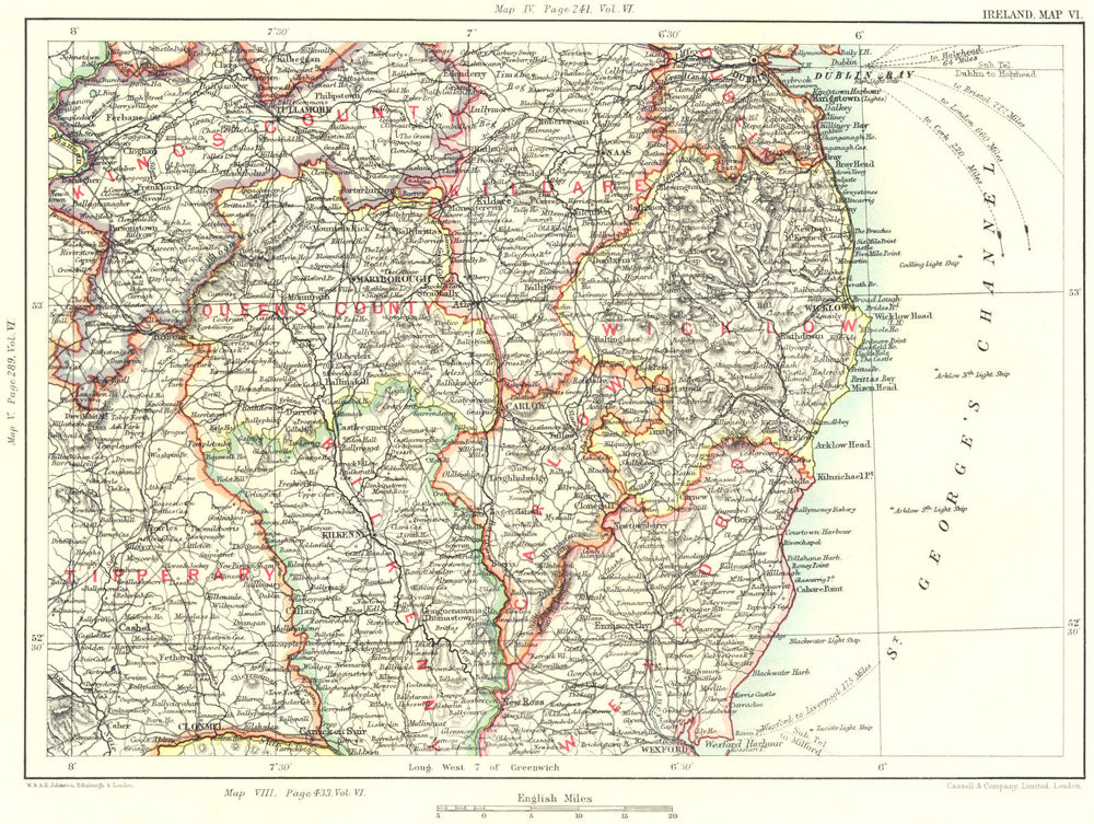 LEINSTER.Offaly Laois Kildare Dublin Wicklow Tipperary Kilkenny Wexford 1893 map