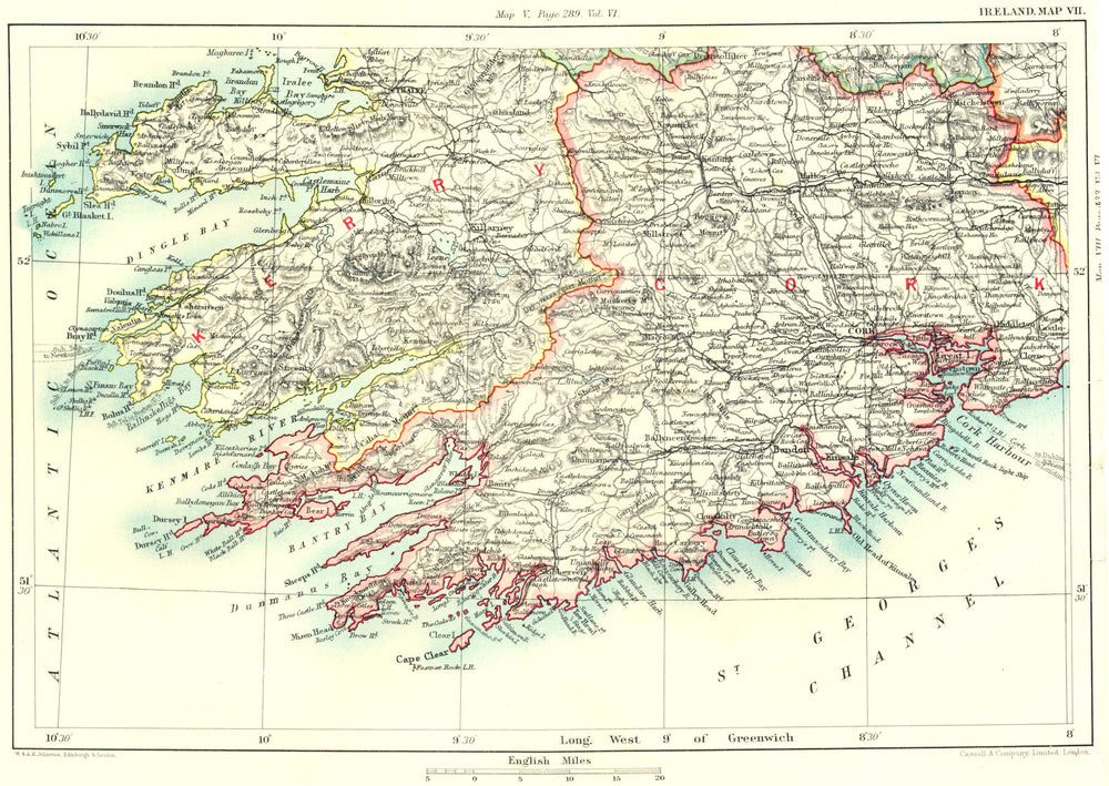 MUNSTER.Kerry Cork Kinsale. Kenmare Dingle Bantry Bay Killarney.Ireland 1893 map