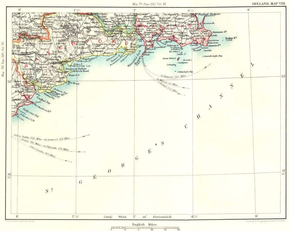 SE IRELAND COAST. Waterford Wexford Dungarvan Youghal Carnsore Point 1893 map