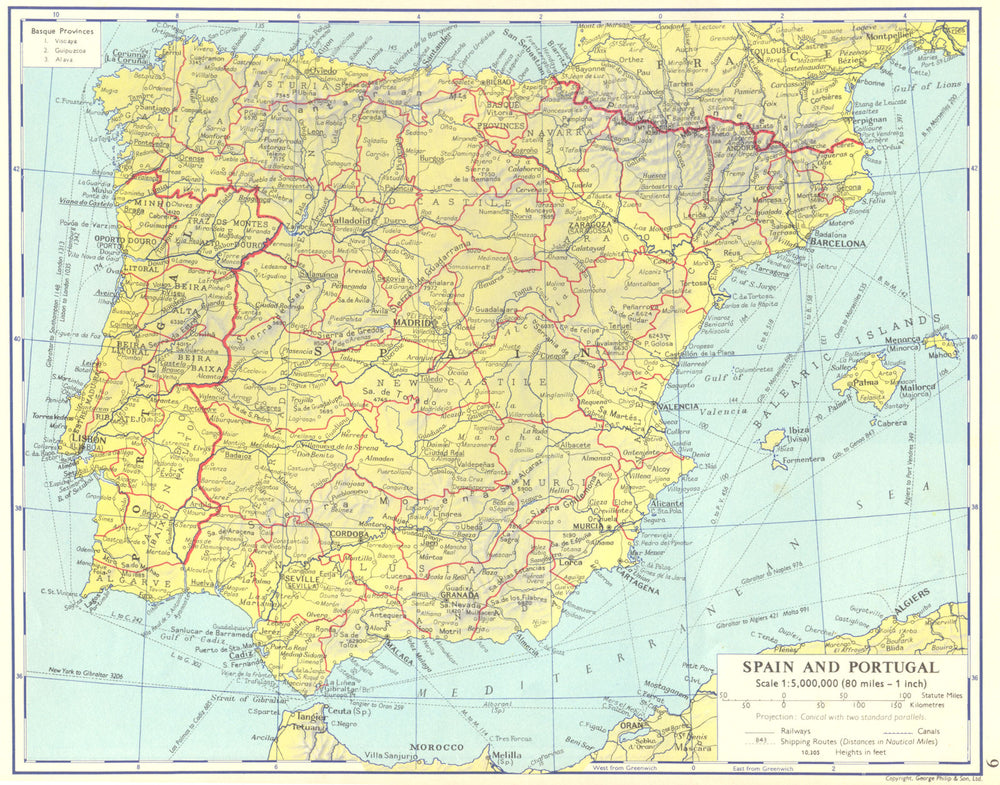 IBERIA. Spain and Portugal 1962 old vintage map plan chart