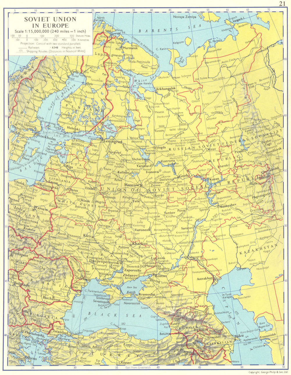 USSR. Soviet Union in Europe. Russia Ukraine Georgia Kazakhstan 1962 old map