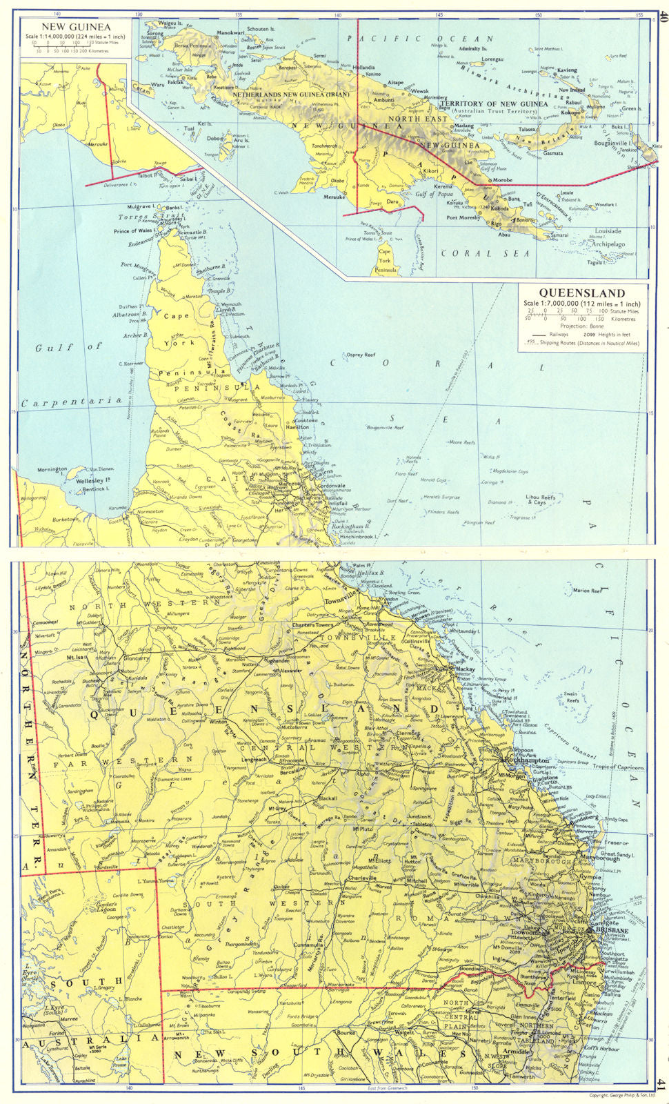 Inset Map Australia AUSTRALIA. Queensland; Inset map New Guinea 1962 old vintage plan chart ...