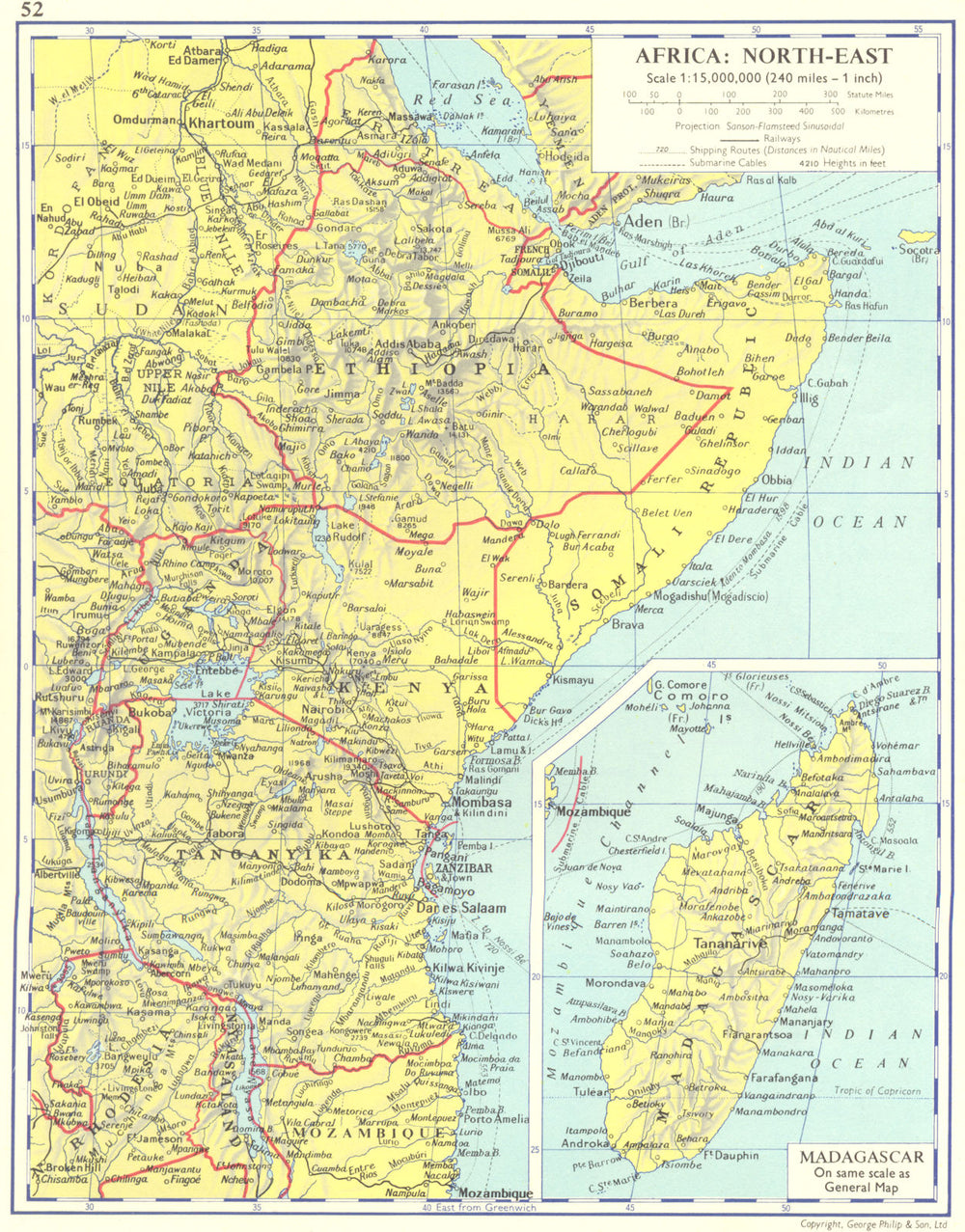 AFRICA. North-East; Ethiopia Kenya Somalia Tanganyika; Inset Madagascar 1962 map