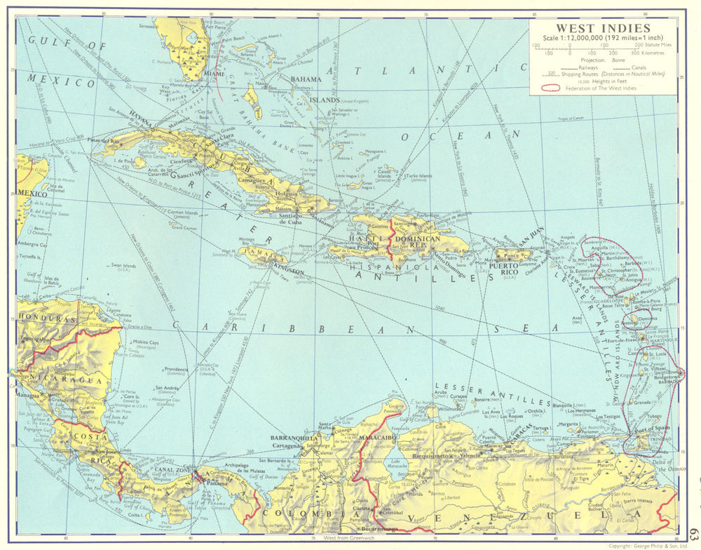 WEST INDIES. Cuba Jamaica Haiti Domincan Republic Puerto Rico 1962 old map