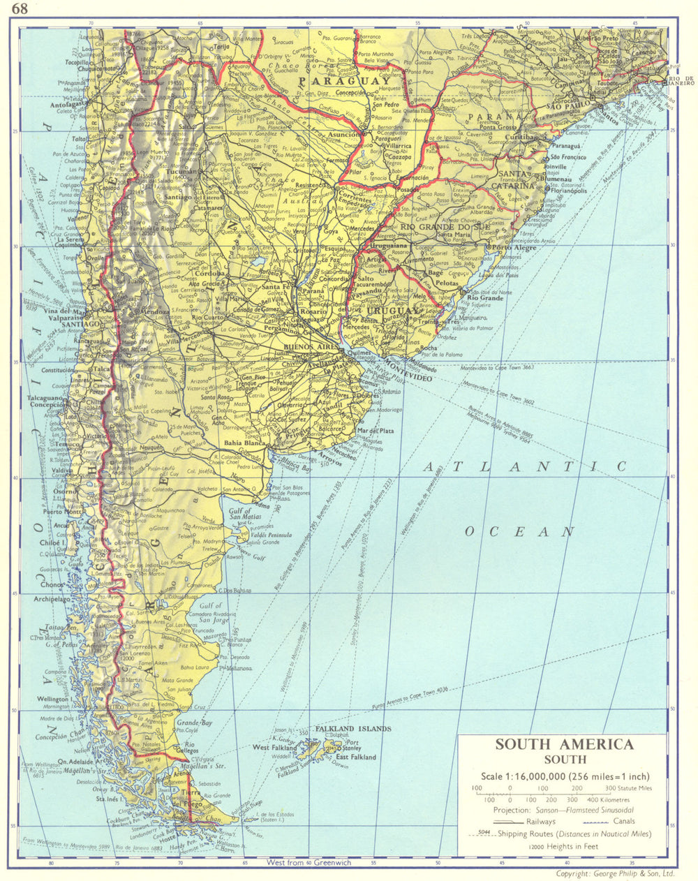 SOUTH AMERICA. South. Argentina Chile Uruguay 1962 old vintage map plan chart