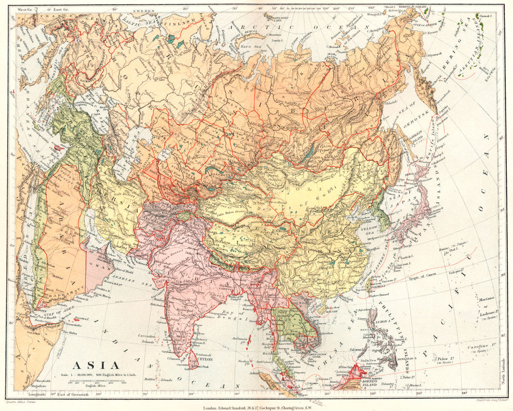 ASIA. Asia. Stanford 1892 old antique vintage map plan chart