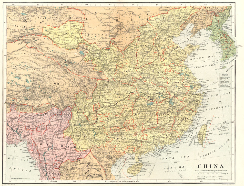 CHINA. China. Stanford 1892 old antique vintage map plan chart