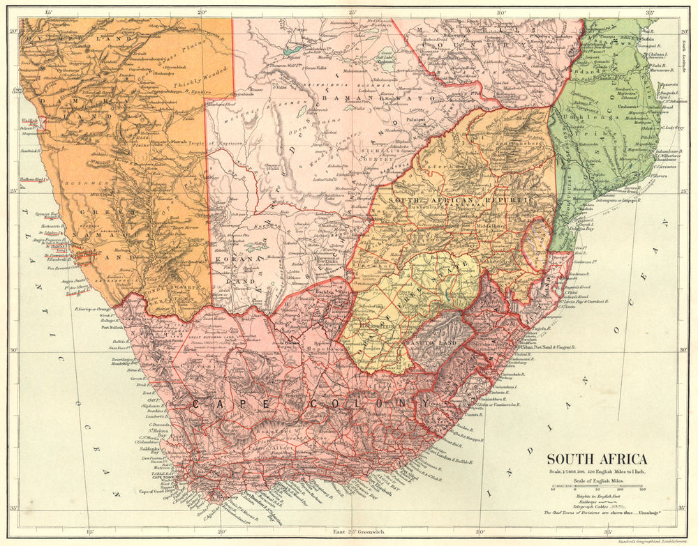 SOUTHERN AFRICA. South Africa Cape Colony Orange Free State Stanford 1892 map