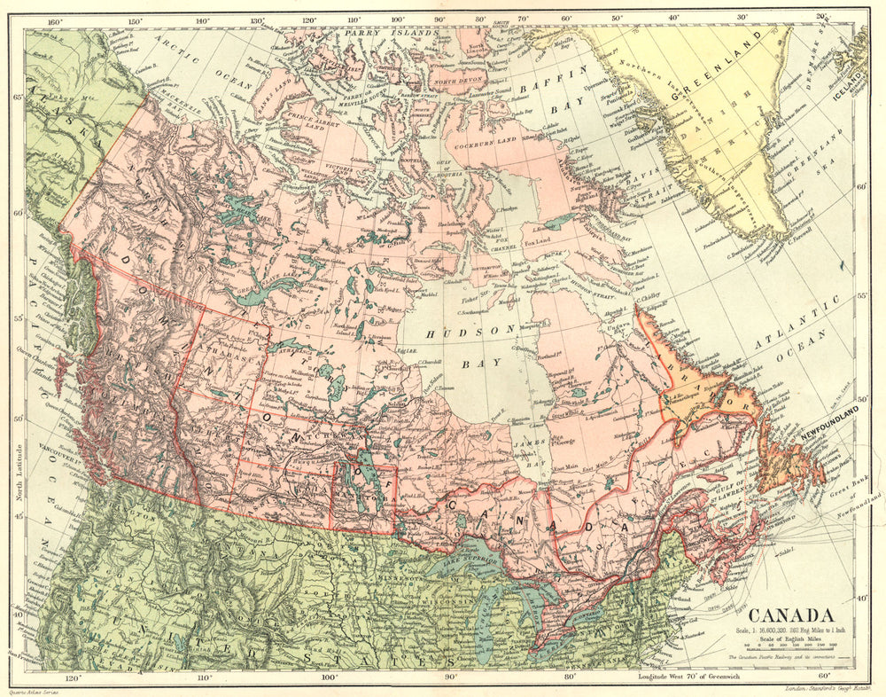 CANADA. Canada. Stanford 1892 old antique vintage map plan chart