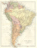 SOUTH AMERICA. South America. Stanford 1892 old antique vintage map plan chart