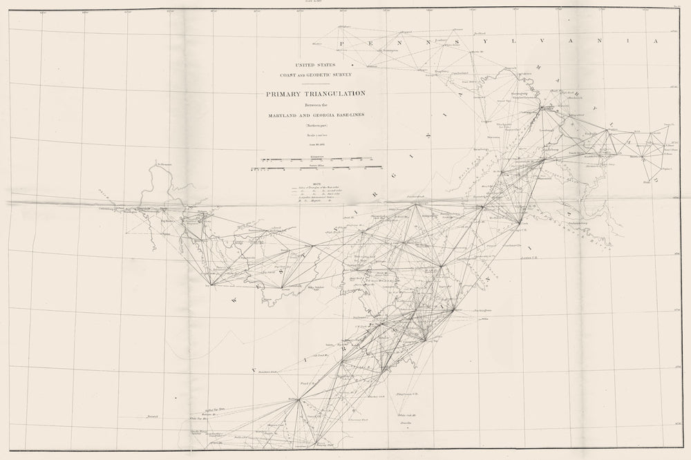 MARYLAND WEST VIRGINIA VIRGINIA PENNSYLVANIA. USCGS Triangulation 1881 old map