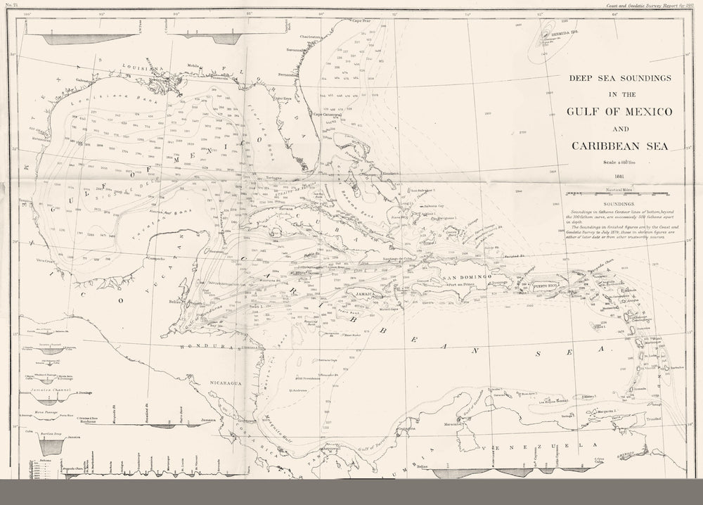 CARIBBEAN. USCGS survey. Deep sea soundings Gulf Mexico and Caribbean 1881 map