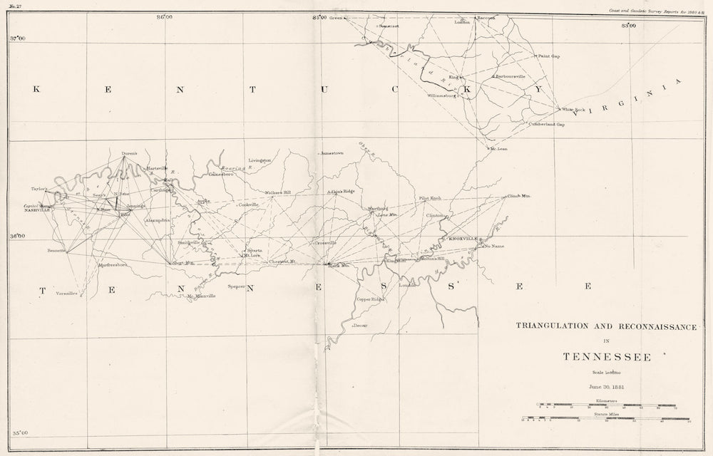 TENNESSEE. USCGS Triangulation and Reconnaissance. Nashville 1881 old map
