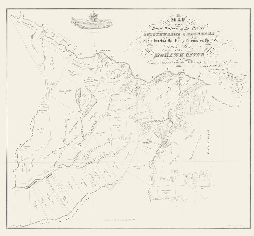 Headwaters of the rivers Susquehanna & Delaware… New York 1790 (1849) old map
