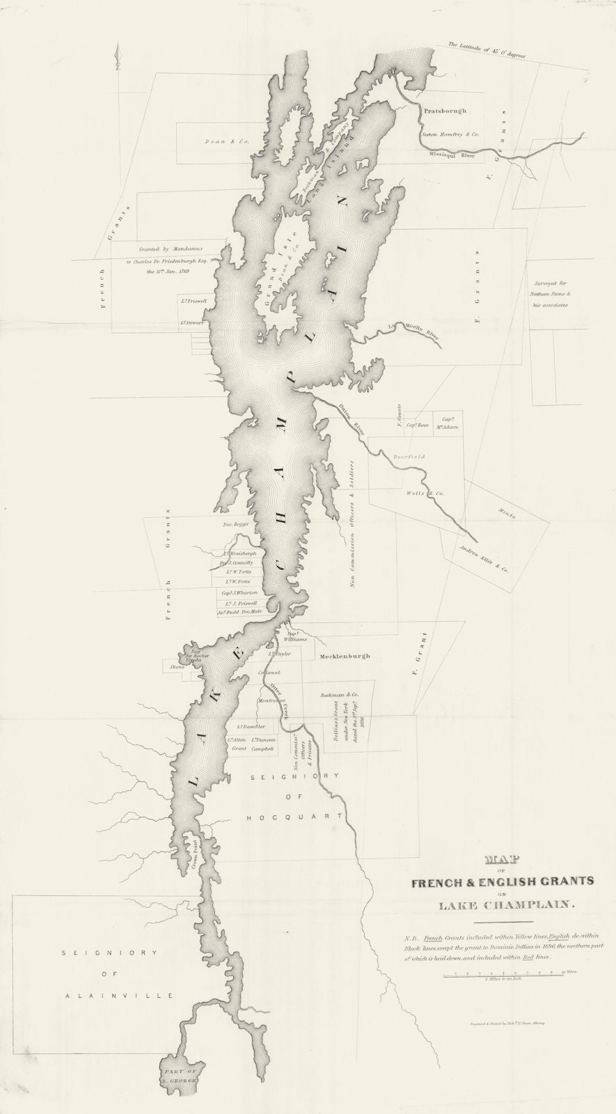 Map of French & English Grants on Lake Champlain. New York State. Pease 1849