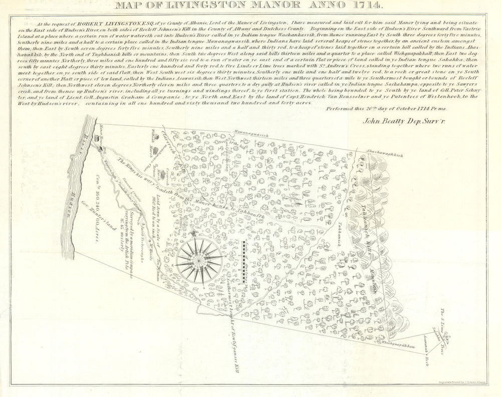 Map of Livingston Manor anno 1714. Taghkanic, Columbia County, New York 1850