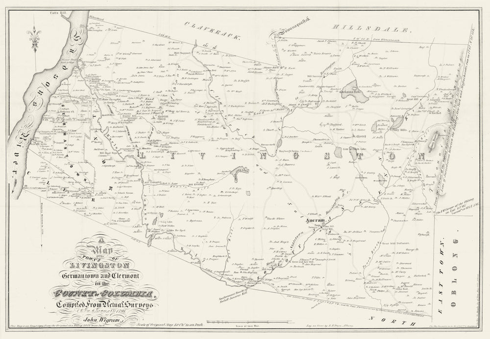 Livingston, Germantown & Clermont in Columbia County, New York 1798 (1850) map