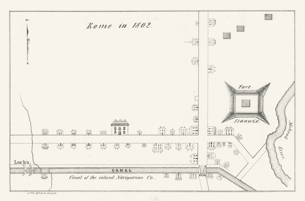 Town/city plan of Rome, New York in 1802. Rome Canal 1850 old antique map