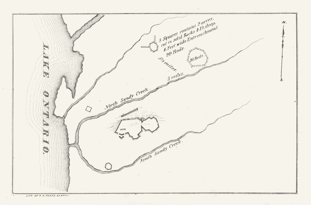 Plan of a fort on Lake Ontario, New York. Sandy Creek. 1850 old antique map