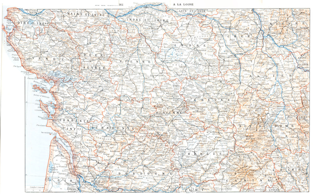 FRANCE. De la Garonne a la Loire 1900 old antique vintage map plan chart