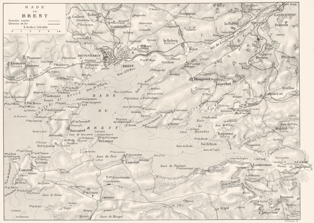 FINISTÈRE. Rade de Brest 1900 old antique vintage map plan chart