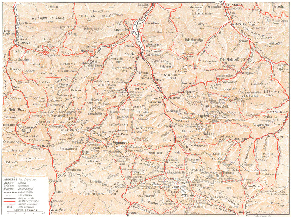 HAUTES- PYRÉNÉES. Pyrénées- Gavarnie 1900 old antique vintage map plan chart