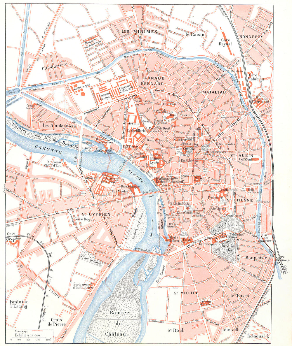 HAUTE- GARONNE. Toulouse 1900 old antique vintage map plan chart