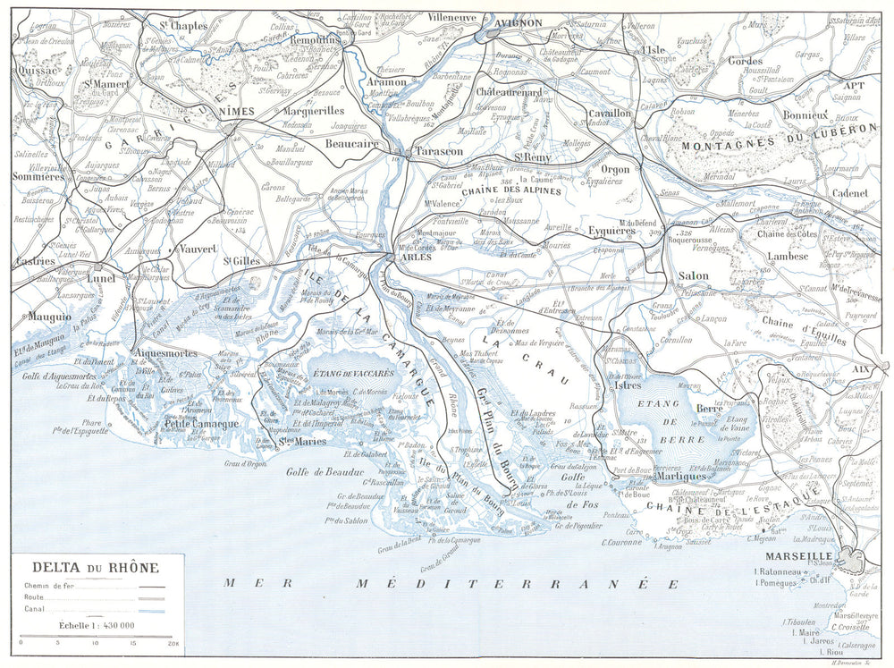 RHÔNE. Delta du Rhône 1900 old antique vintage map plan chart