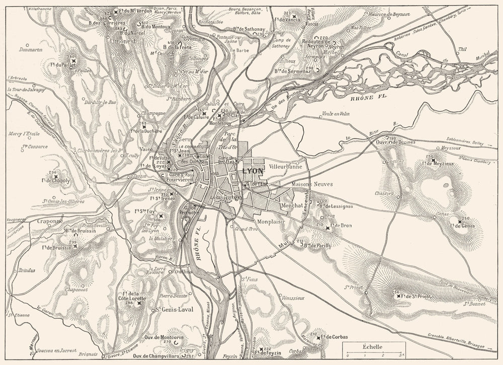RHÔNE. Camp Retranché de Lyon 1900 old antique vintage map plan chart
