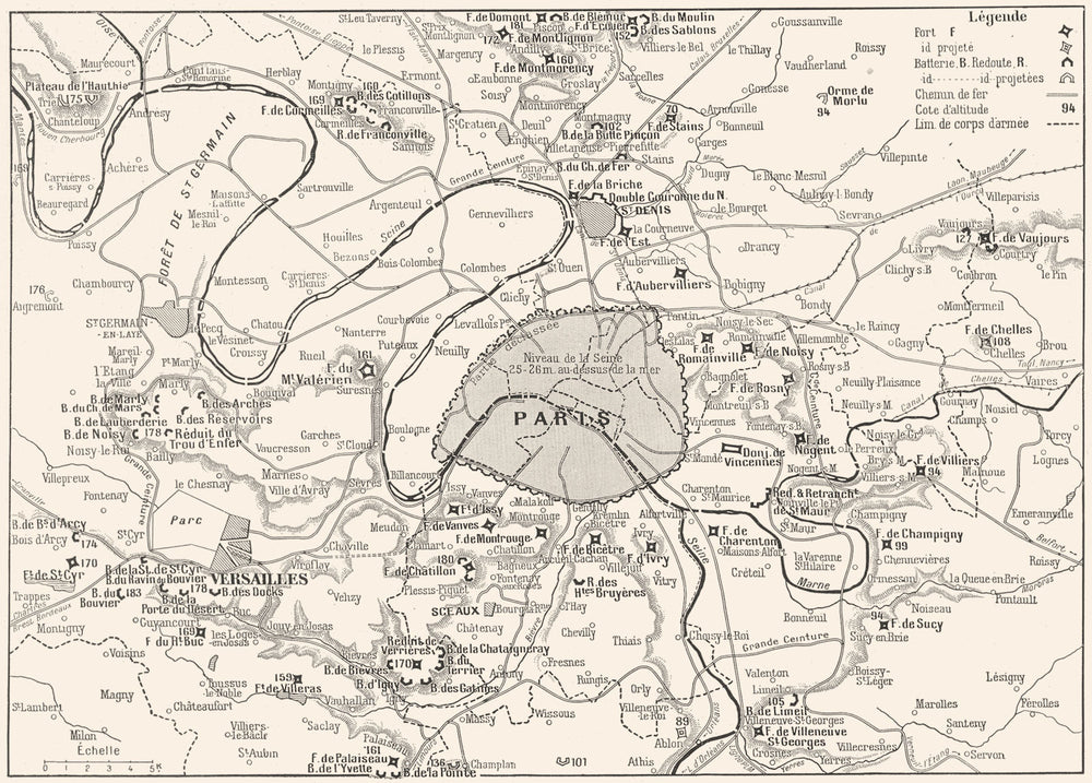 PARIS. Camp Retranché de Paris. Defences. Forts 1900 old antique map chart