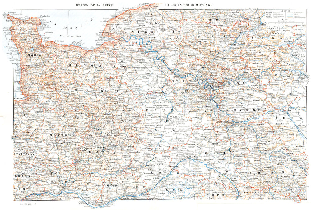 LOIRE. Région de la Seine et de la Loire Moyenne 1900 old antique map chart