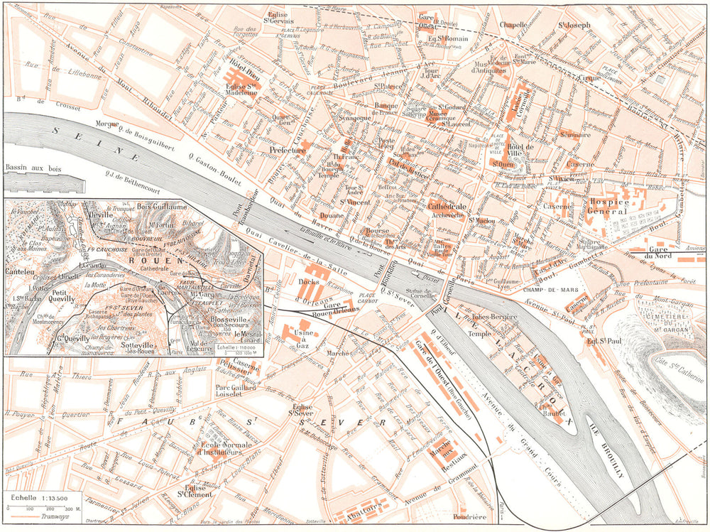SEINE- MARITIME. Rouen (1)  1900 old antique vintage map plan chart
