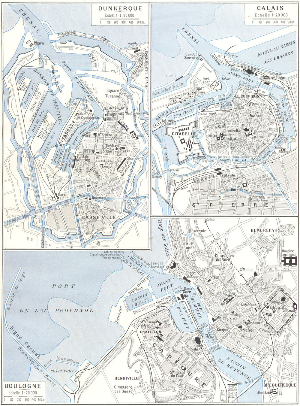 PAS- DE- CALAIS. Calais- Boulogne- Dunkerque 1900 old antique map plan chart