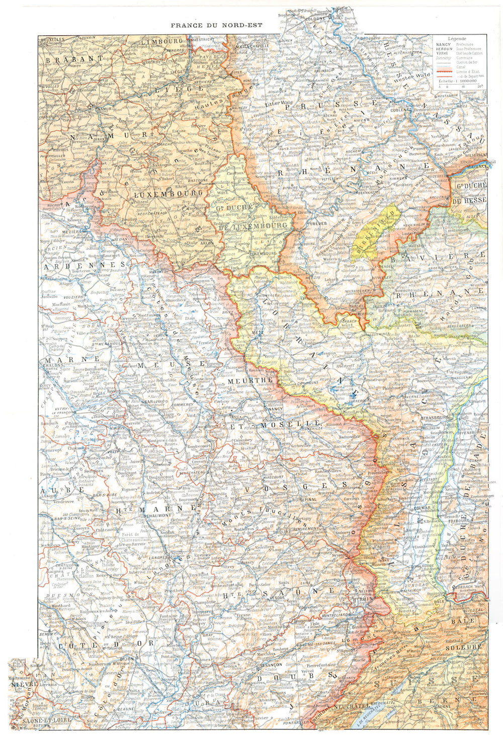 FRANCE. France du Nord- est 1900 old antique vintage map plan chart