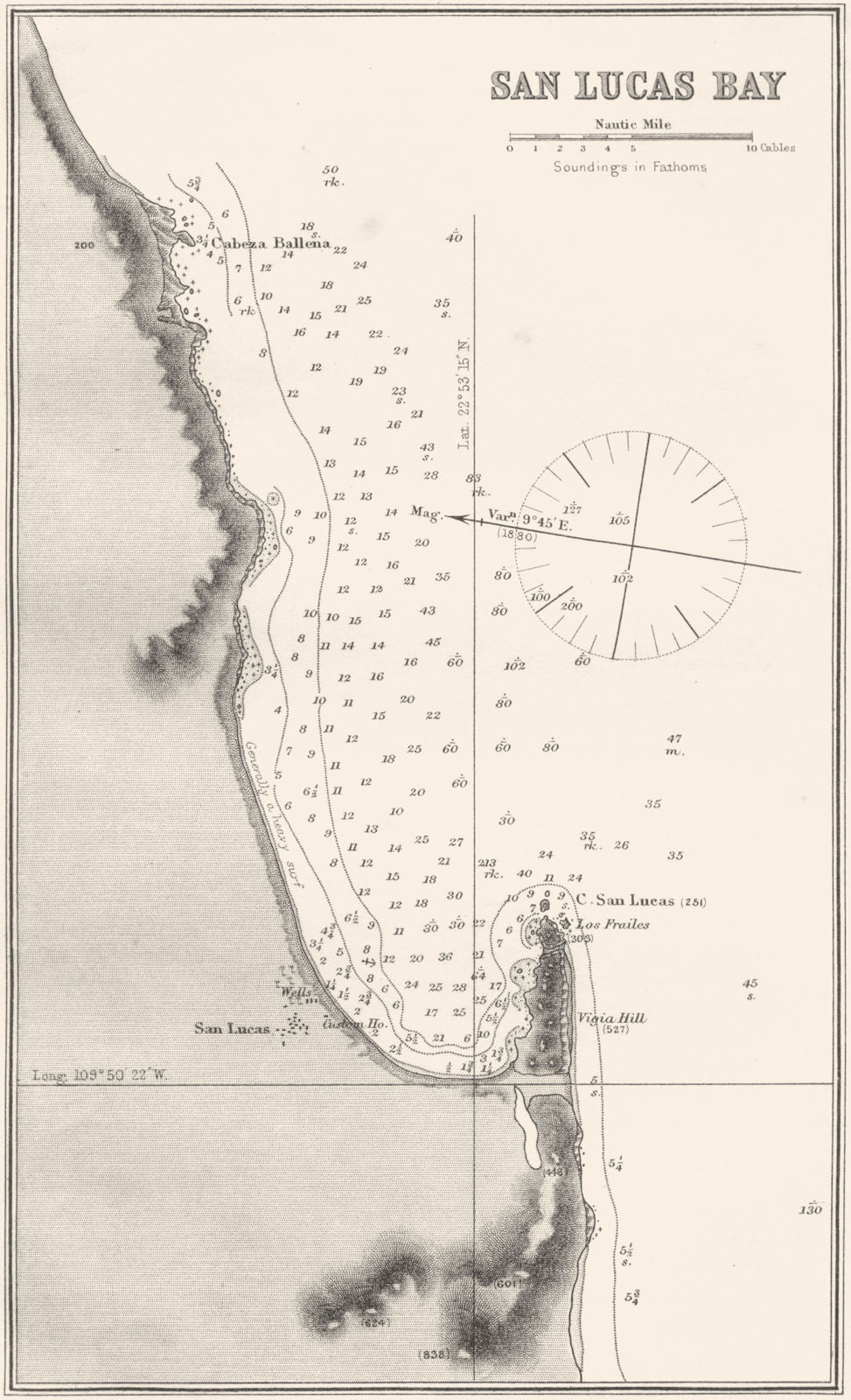 MEXICO. Sea chart of San Lucas Bay 1881 old antique vintage map plan
