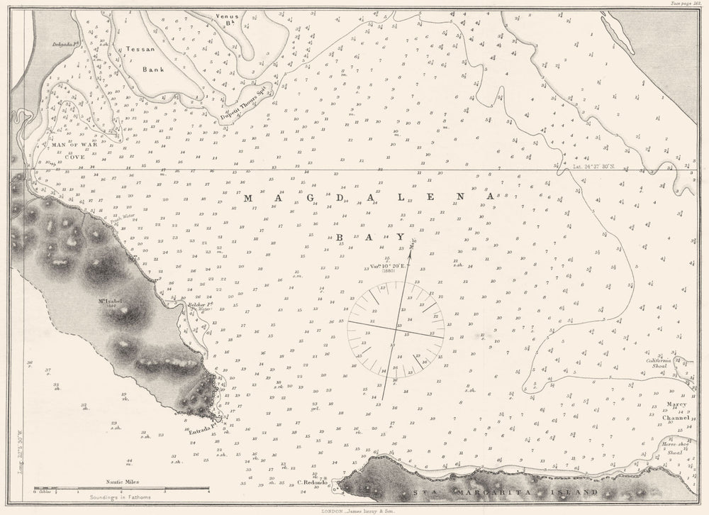 MEXICO. Sea chart of Magdalena Bay 1881 old antique vintage map plan