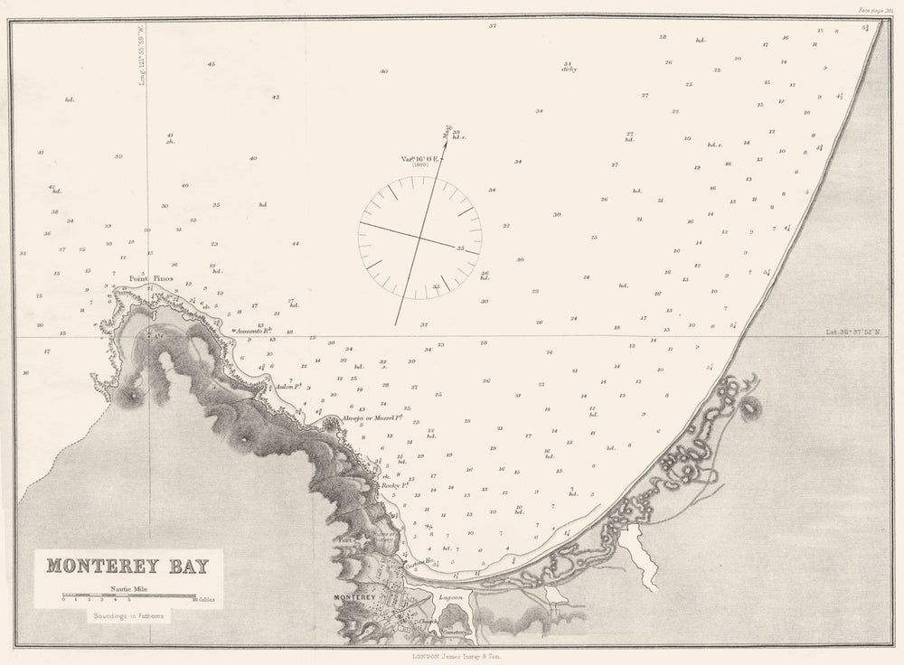 CALIFORNIA. Sea chart of Monterey Bay 1881 old antique vintage map plan