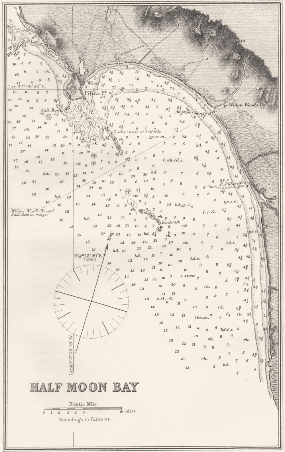 CALIFORNIA. Sea chart of Half Moon Bay 1881 old antique vintage map plan