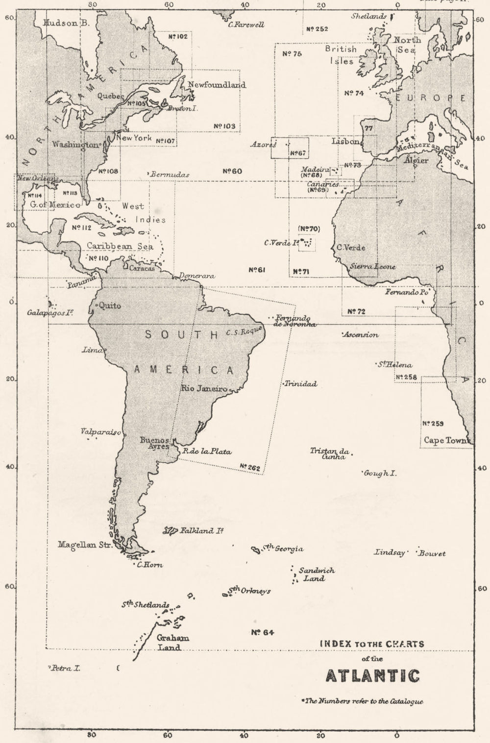 ATLANTIC. Index to the Charts of the Atlantic 1881 old antique map plan