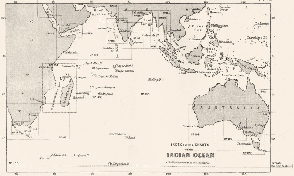 INDIAN OCEAN. Index to the Charts of the Indian Ocean 1881 old antique map