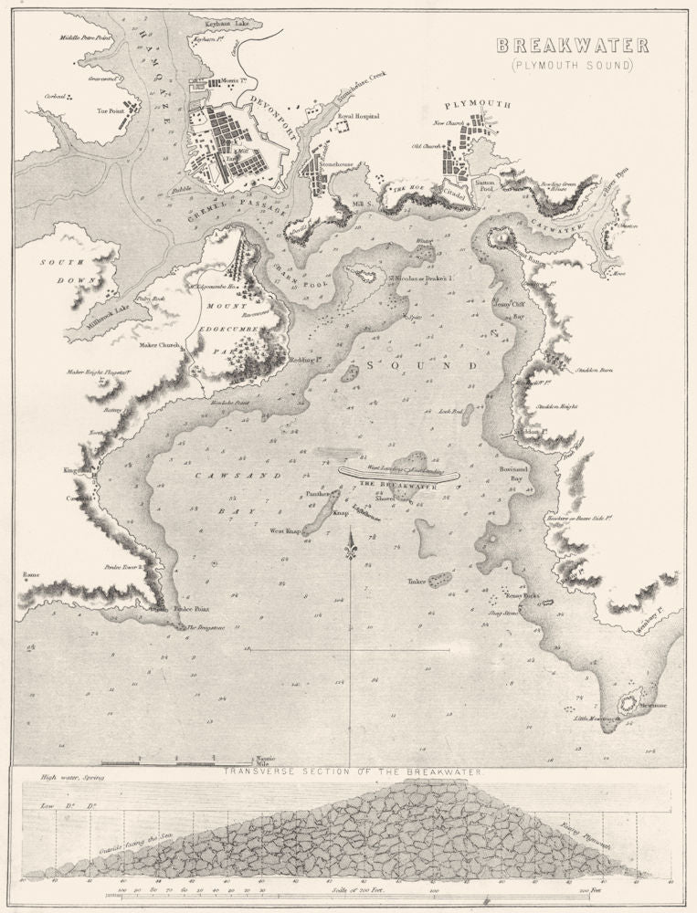 DEVON. Breakwater (Plymouth Sound)  1880 old antique vintage map plan chart