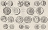 COINS. Coins; Grecian Coins 1880 old antique vintage print picture