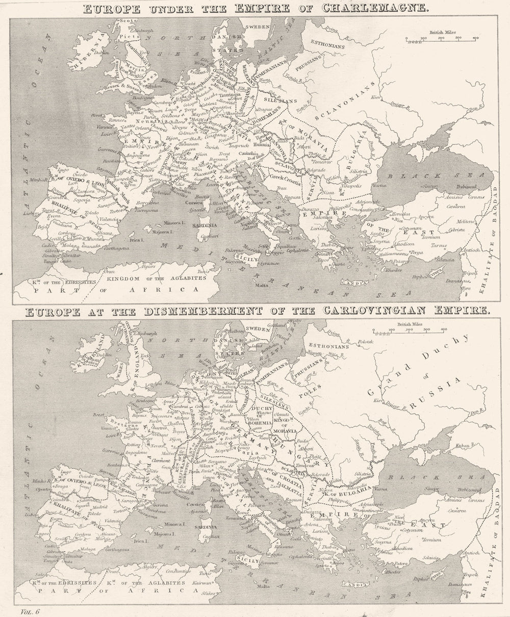 EUROPE. Under Empire of Charlemagne; at break up Carlovingian 1880 old map