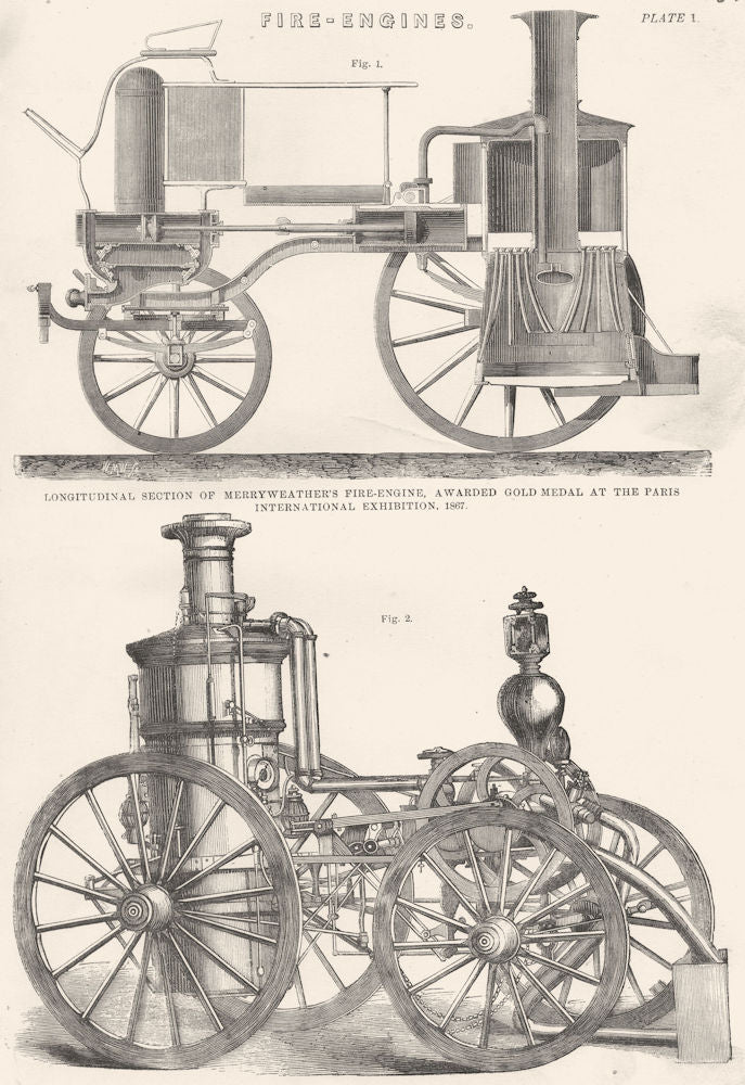 FIRE-ENGINES.Merryweather's Fire-engine,1867;American steam fire-engine ...