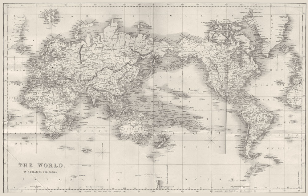 WORLD. Globe; The World on Mercator's Projection 1880 old antique map chart