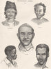 TRIBAL. Mongolian races, Circassian; Malay; Chinese; Negro; Caffre 1800 print