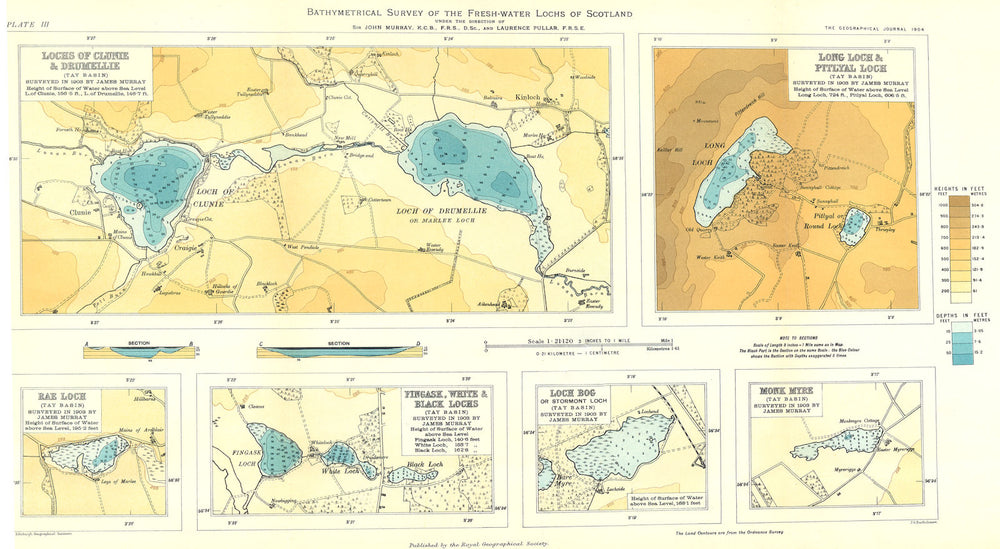 SCOTTISH LOCHS.Clunie Drumellie;Long Pitlyal;Rae;Fingask,White Black 1904 map