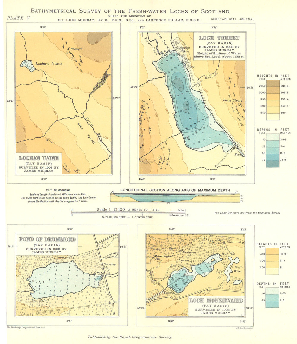 SCOTTISH LOCHS. Lochan Uaine; Pond of Drummond; Loch Monzievaird Turret 1904 map